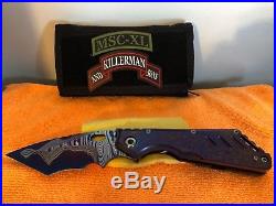 Mick Strider Custom XL San Mai Damascus Tanto textured grips folding knife