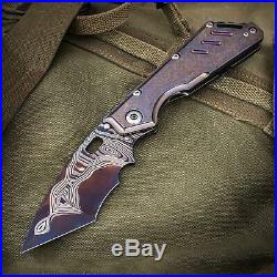 Mick Strider Custom XL San Mai Damascus folding knife