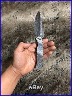 Microtech Marfione Custom Anax Blued Polished Damascus Folding Knife Serial #10