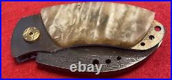 Mike Tamboli Custom Small Damascus Folding Knife Musk Ox, Lock Back