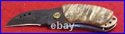 Mike Tamboli Custom Small Damascus Folding Knife Musk Ox, Lock Back