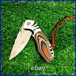 Mini Drop Point Knife Folding Pocket Hunting Tactical Survival Damascus Steel 2