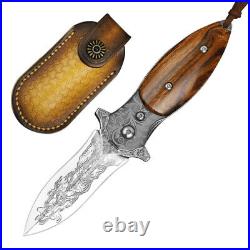Mini Folding Pocket Knife Knives Blade Damascus Steel Outdoor Camping Hunting