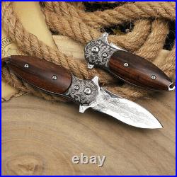 Mini Folding Pocket Knife Knives Blade Damascus Steel Outdoor Camping Hunting