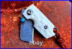 Mini Wharncliffe Folding Knife Pocket Hunting Survival Tactical Damascus Steel S