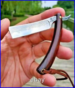 Mini Wharncliffe Folding Knife Pocket Razor Hunting Survival Damascus Steel Wood
