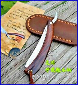 Mini Wharncliffe Folding Knife Pocket Razor Hunting Survival Damascus Steel Wood