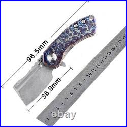 Mini Wharncliffe Knife Folding Pocket Hunting Survival Damascus Steel Titanium S
