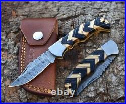 Mix LOT OF 20, Handmade Damascus Steel Folding Camping pocket Knife With Sheaths