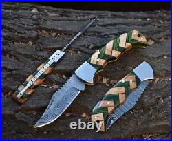 Mix LOT OF 20, Handmade Damascus Steel Folding Camping pocket Knife With Sheaths