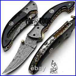 Mngp-8736 Best Handmade Damascus steel Pocket Knife Beautiful Folding Kni