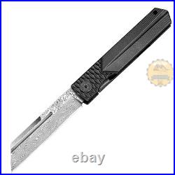 Modern Higonokami Damascus Folding Knife Titanium Handle With Pocket Clip Sheath