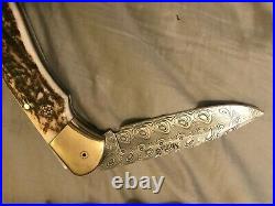 Muela Hand Made Damascus Antler folding knife made in spain