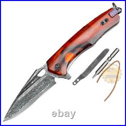 Multi-functional Folding Pocket Knife With Clip Damascus Blade Rosewood Handle