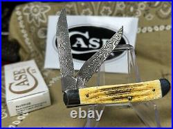 NEW Case XX Mini Trapper Burnt Goldenrod Folding Damascus Pocket Knife 52422