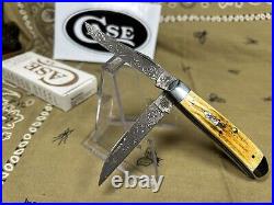 NEW Case XX Mini Trapper Burnt Goldenrod Folding Damascus Pocket Knife 52422