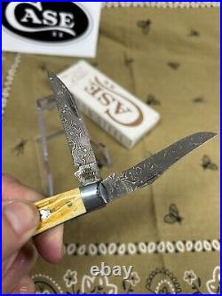 NEW Case XX Mini Trapper Burnt Goldenrod Folding Damascus Pocket Knife 52422