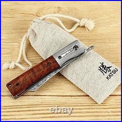 NEW KATSU Handmade Damascus Steel Japanese Razor Pocket Folding Knife