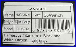 NEW Kansept Knives Havorn Folding Knife 3.5 Damascus Steel Blade Titanium/CF