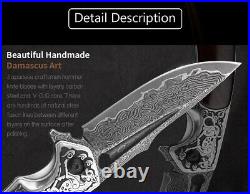 NEWOOTZ Damascus Steel Pocket Folding Knife Japanese Wooden Handle EDC Tactical