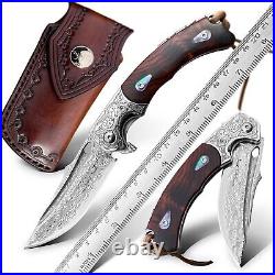 NEWOOTZ Damascus steel Blade Rosewood and Abalone Handle Folding Pocket knife