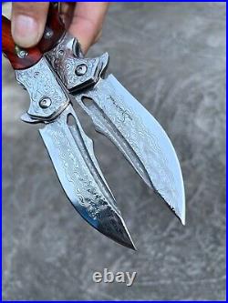 NEWOOTZ Damascus steel Blade Rosewood and Abalone Handle Folding Pocket knife