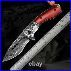 NEWOOTZ Exotic Handmade VG 10 Core Damascus Steel Rosewood Handle Folding Knife