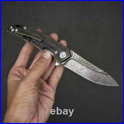 NEWOOTZ Exotic VG 10 Damascus Steel Titanium Carbon Fiber Handle Folding Knife