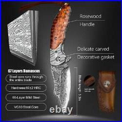 NEWOOTZ Pocket Folding Knife VG10 Japanese Damascus Steel Blade Snakewood Handle