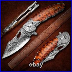 NEWOOTZ Pocket Folding Knife VG10 Japanese Damascus Steel Blade Snakewood Handle