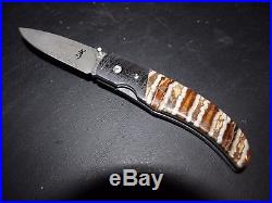 (NIB) BROWNING Mammoth Tooth Straight DAMASCUS Folding Linerlock Knife 3220242