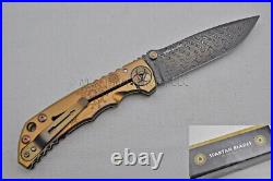 NIB Spartan Blades Harsey Custom Knife 4 SS Damascus, Plague Doctor Gold