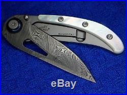 NIB Titanium and Damascus with Mother of Pearl Italian Fox Folding Knife COA
