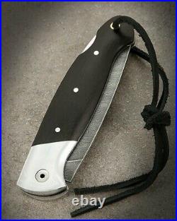 Natural Custom handmade hand-forged folding knife Black Panther Damascus