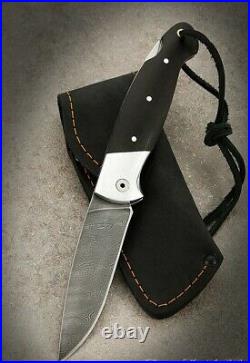 Natural Custom handmade hand-forged folding knife Black Panther Damascus