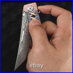 New High Quality Damascus Steel Outdoor Survival Folding Knife Titanium Handle