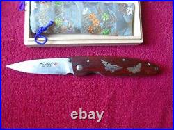 New Limited Edition No. 021 Mcusta Knife Folding Damascus Blade Wood Batterflies