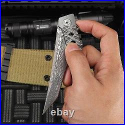 New Outdoor Fixed Tactical Folding Knife Damascus Steel Titanium Alloy survival