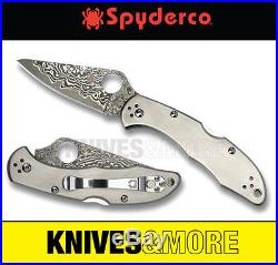 New SPYDERCO DELICA 4 Titanium Damascus Plain Blade Folding Knife C11TIPD Save