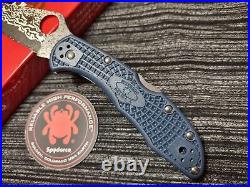 New Spyderco Delica 4 KnifeJoy Exclusive VG10/Damascus Blue FRN C11FPNBD-