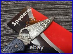 New Spyderco Delica 4 KnifeJoy Exclusive VG10/Damascus Blue FRN C11FPNBD-