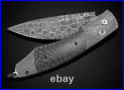 New William Henry Leopard Damascus Folding Knife B12