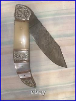 New damascus Folding knife No Box Flowers Unknown Maker Beautiful