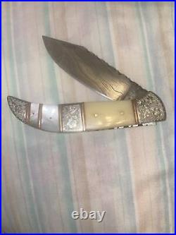 New damascus Folding knife No Box Flowers Unknown Maker Beautiful