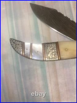 New damascus Folding knife No Box Flowers Unknown Maker Beautiful