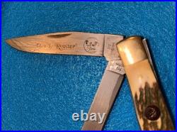 Nos Hen & Rooster 312 Deer Stag/damascus Folding Knife Spain