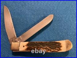 Nos Hen & Rooster 312 Deer Stag/damascus Folding Knife Spain