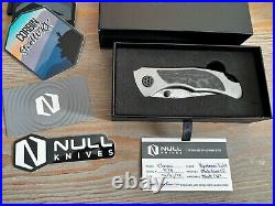 Null Knives Grace Titanium Black Camo Carbon Inlay Biorkman's Twist Damascus