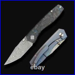 Ocaso Delos Folding Knife 3 Damascus Steel Blade Carbon Fiber/Titanium Handle