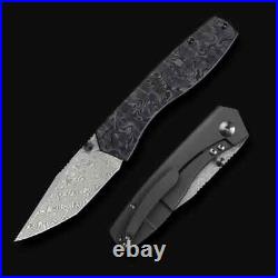 Ocaso Delos Folding Knife 3 Damascus Steel Blade Carbon Fiber/Titanium Handle